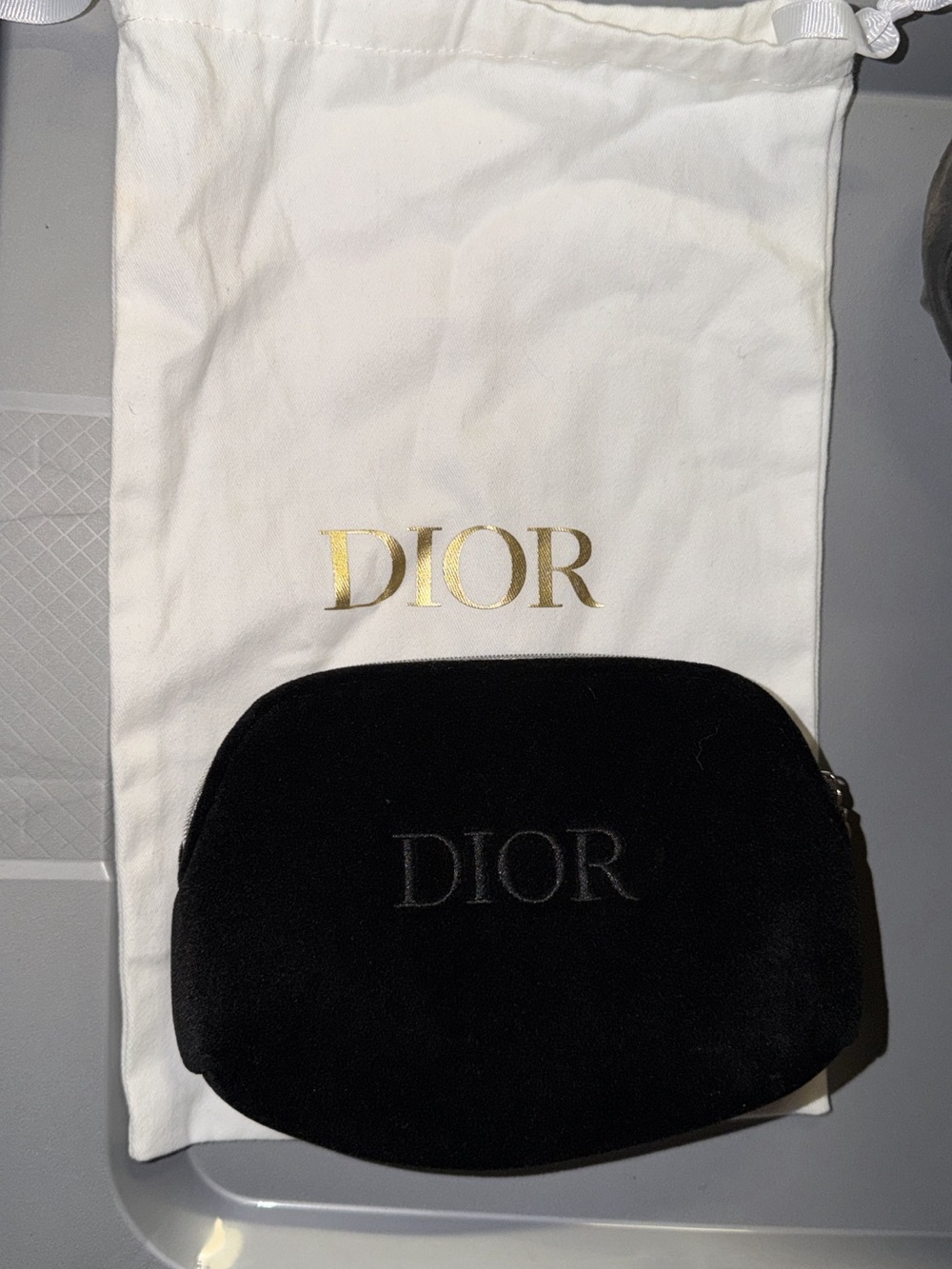 Dior Black Velvet Embroidered Logo Cosmetic Pouch